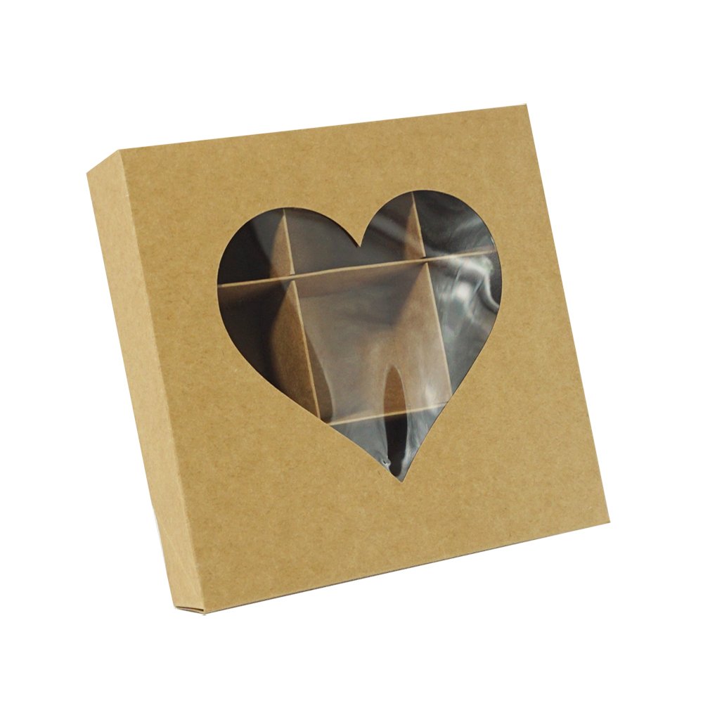 Wholesale unique paper gift box with divider and clear heart shape window for packaging macarons chocolate candy diwali sweet