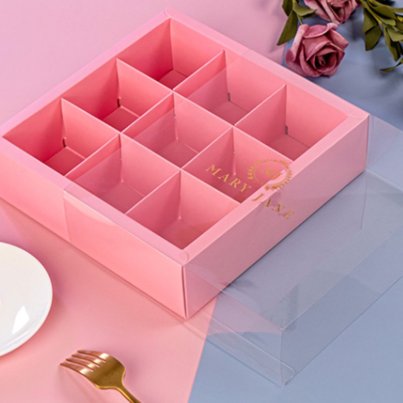 Custom Cheap Luxury Pink Sliding Out Open Paper Chocolates Packaging Macaron Box with Clear Plastic Sleeve free sample