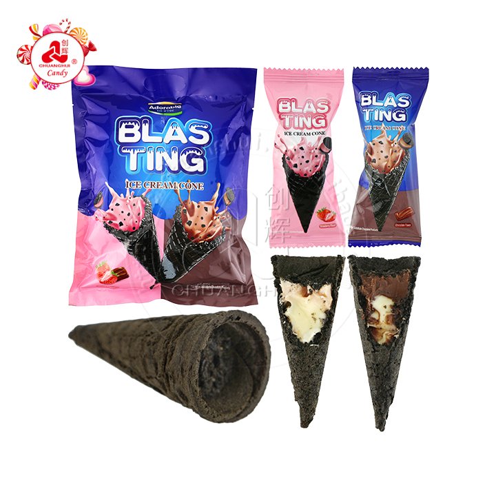 Double Flavors strawberries, chocolate ice cream cone cookies with cream filling