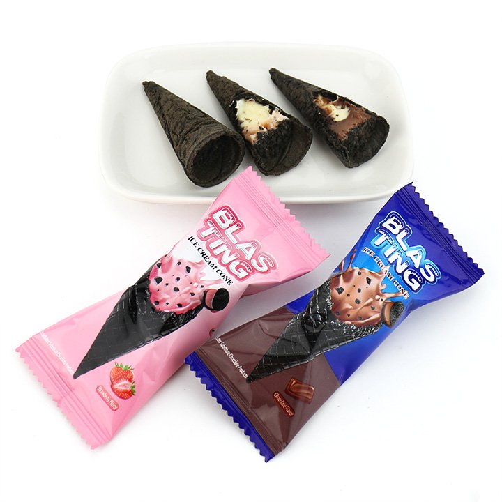 Double Flavors strawberries, chocolate ice cream cone cookies with cream filling