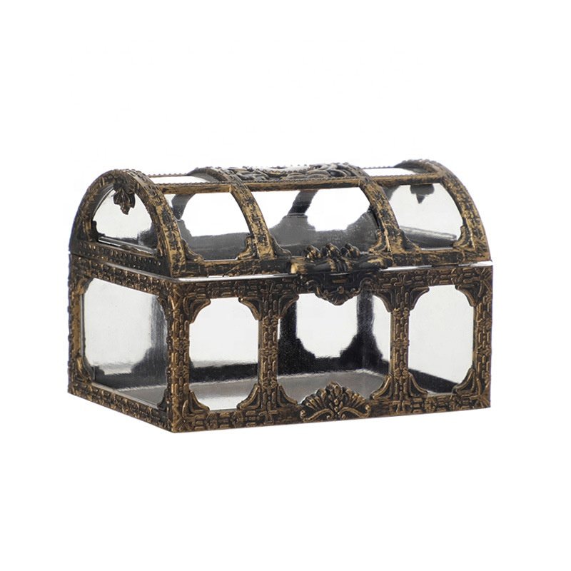 Luxury Hollow Gold Plastic Treasure Chest Shape Chocolate Box Clear Acrylic Wedding Candy Box For Guests