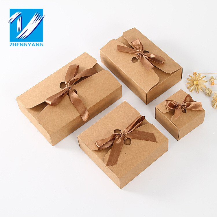 Factory customized fancy paper chocolate gift box Brown paper ribbon bow gift box