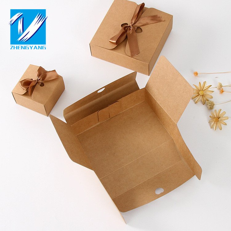 Factory customized fancy paper chocolate gift box Brown paper ribbon bow gift box