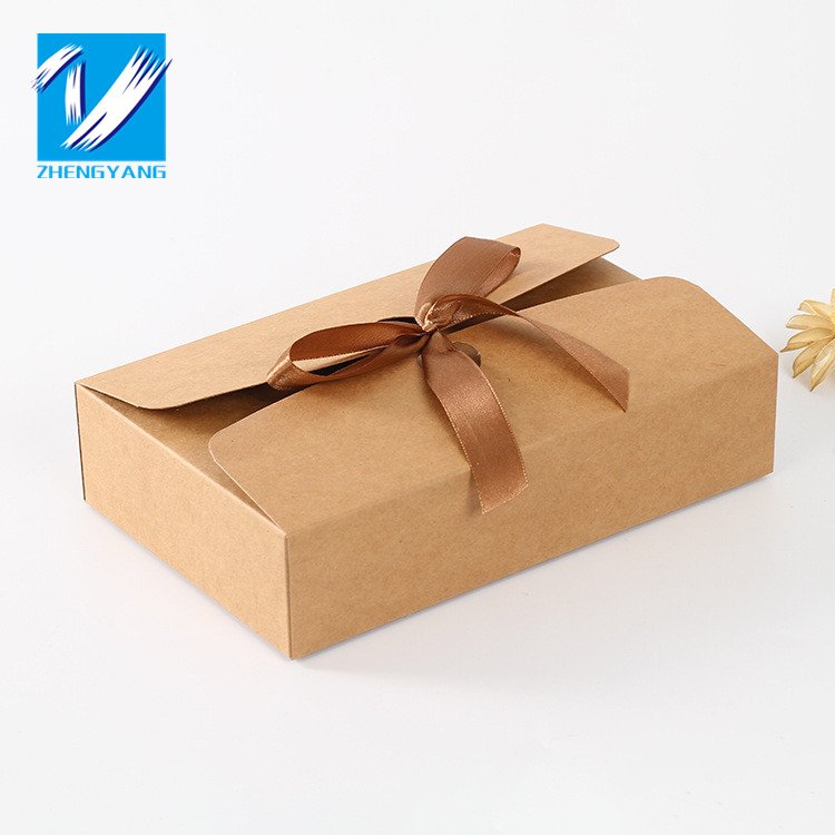 Factory customized fancy paper chocolate gift box Brown paper ribbon bow gift box