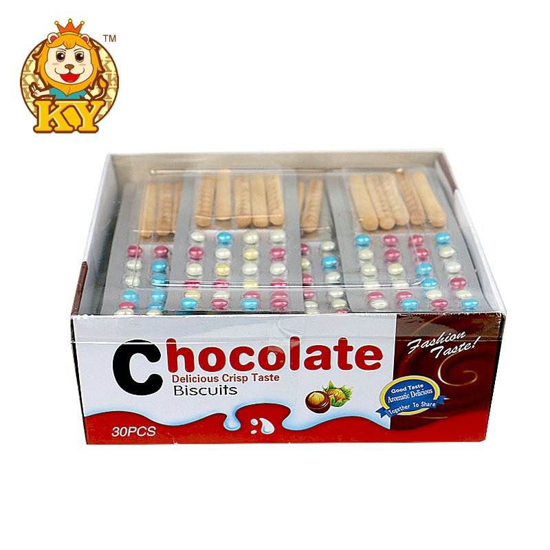 Wholesale sweet mini Mix Color Crisp Chocolate Bean with biscuit stick