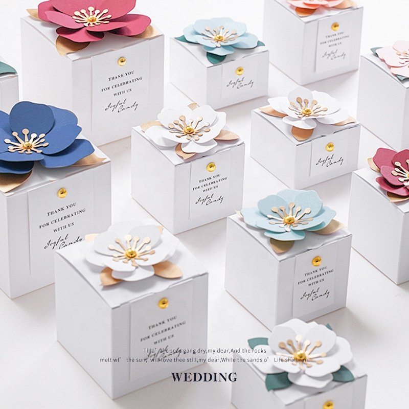 Factory wholesale custom logo 9x9 3D flower square box wedding gift Candy chocolate packaging small paper box thank you box