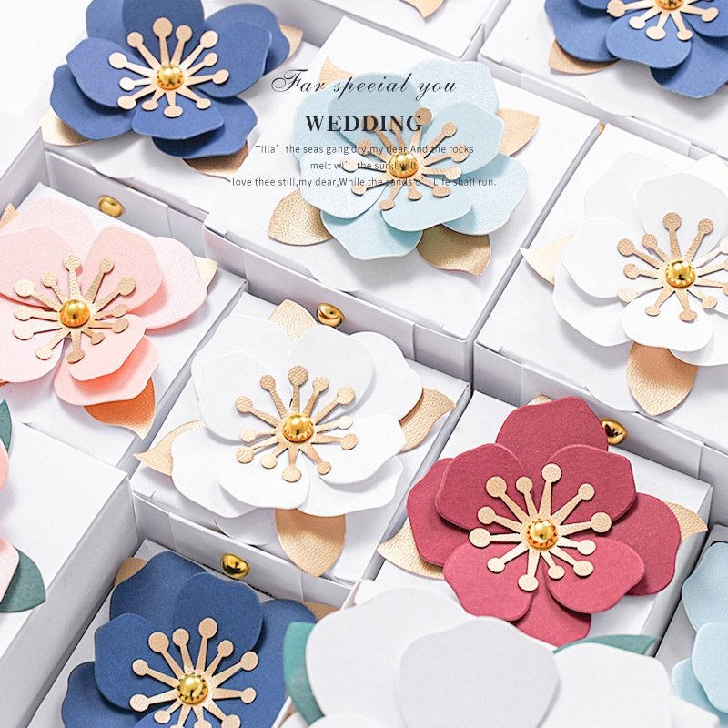 Factory wholesale custom logo 9x9 3D flower square box wedding gift Candy chocolate packaging small paper box thank you box