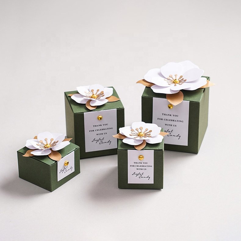 Factory wholesale custom logo 9x9 3D flower square box wedding gift Candy chocolate packaging small paper box thank you box