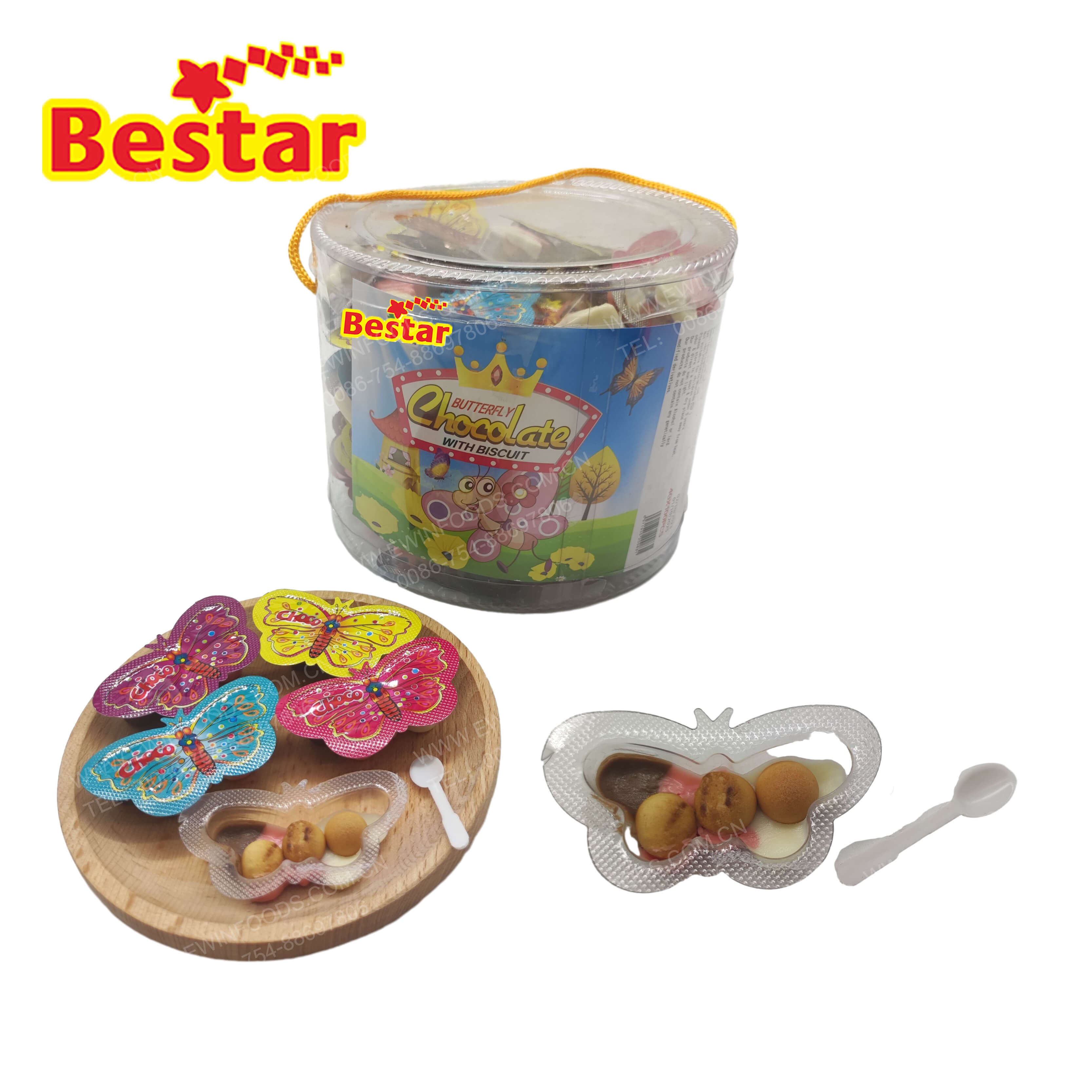Wholesale Butterfly tri-color chocolate tin snacks Comes with a scoop for party holiday