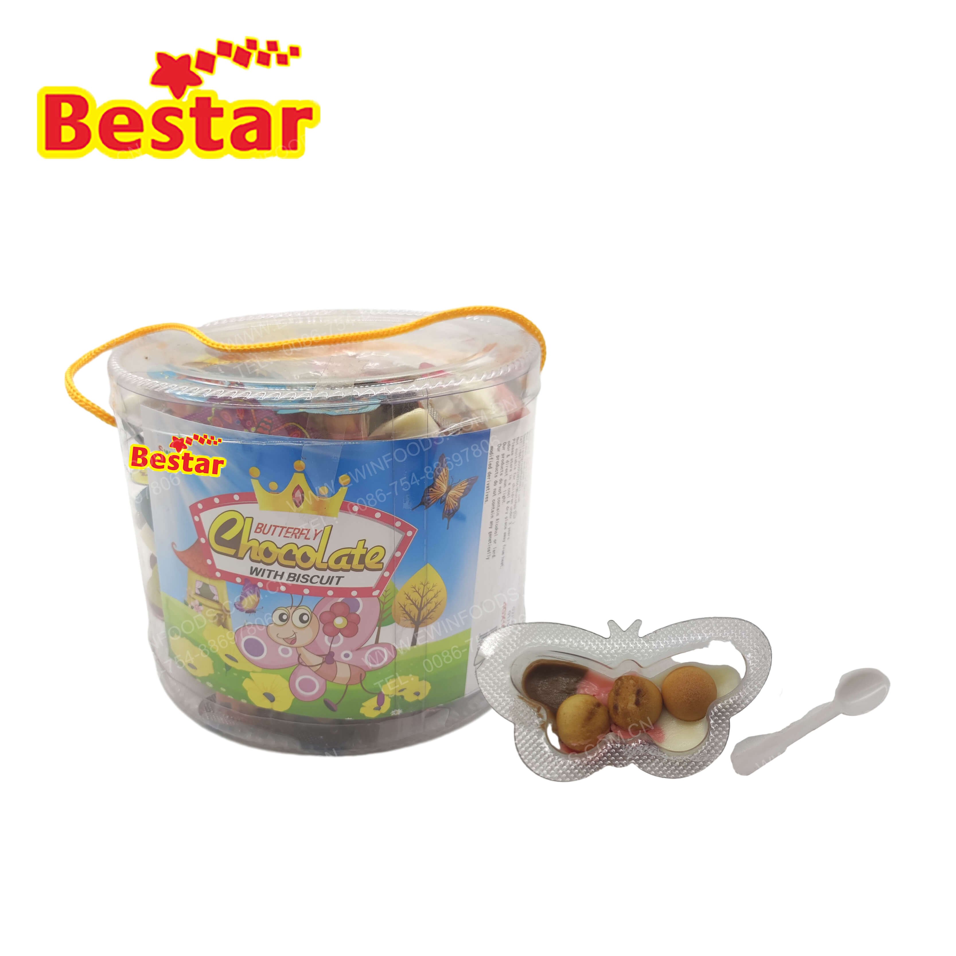 Wholesale Butterfly tri-color chocolate tin snacks Comes with a scoop for party holiday