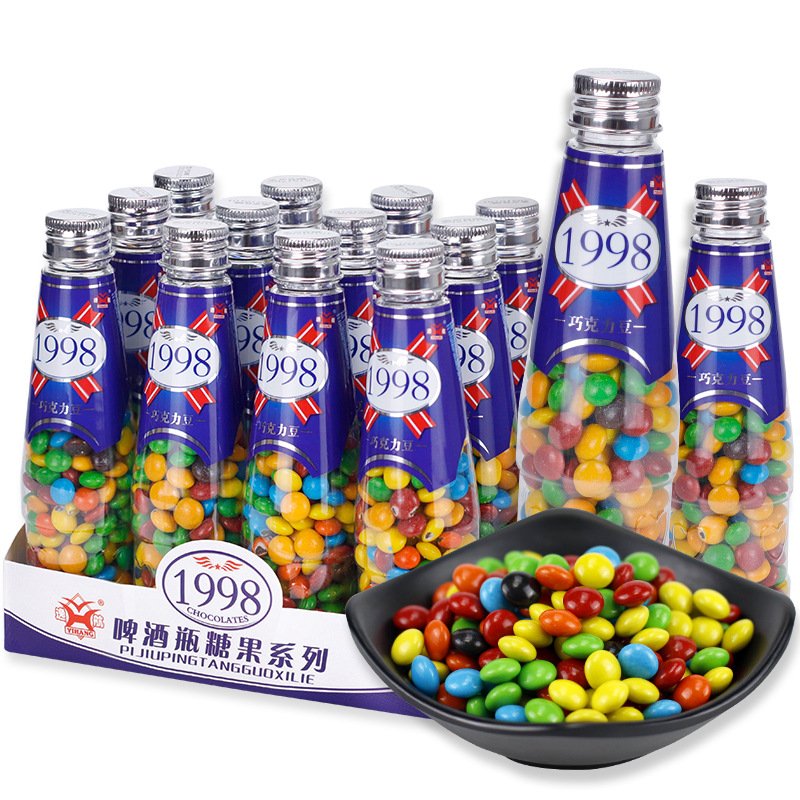 chocolate bean in winebottle candy chocolate biscuit snack halal colorful crispy sugar coated milk chocolate