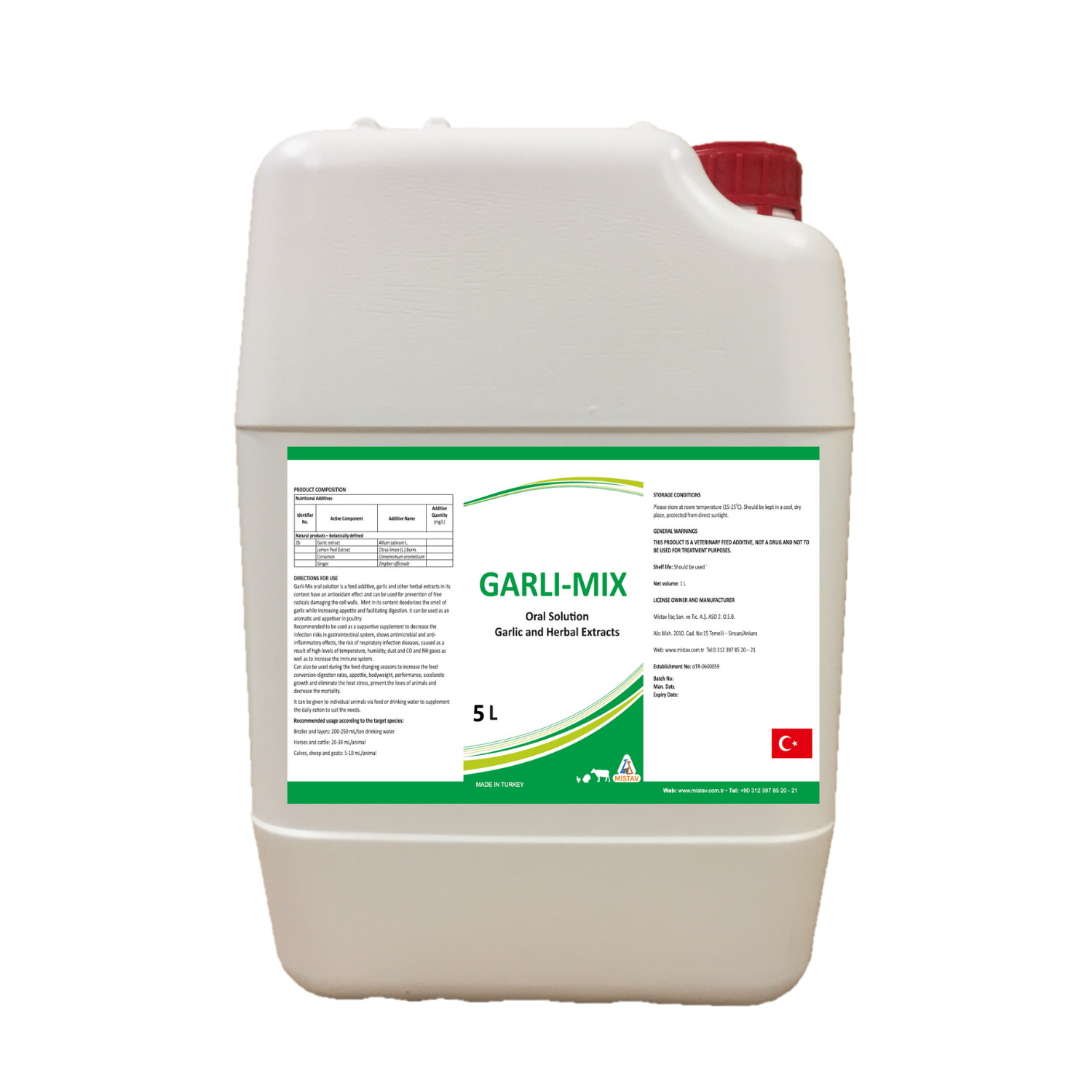 OEM Private Label GARLI MIX 5L Animal Feed Grade Oral Solution Additive Anti-Oxidant for Broilers Layers Sheep Goats Poultry