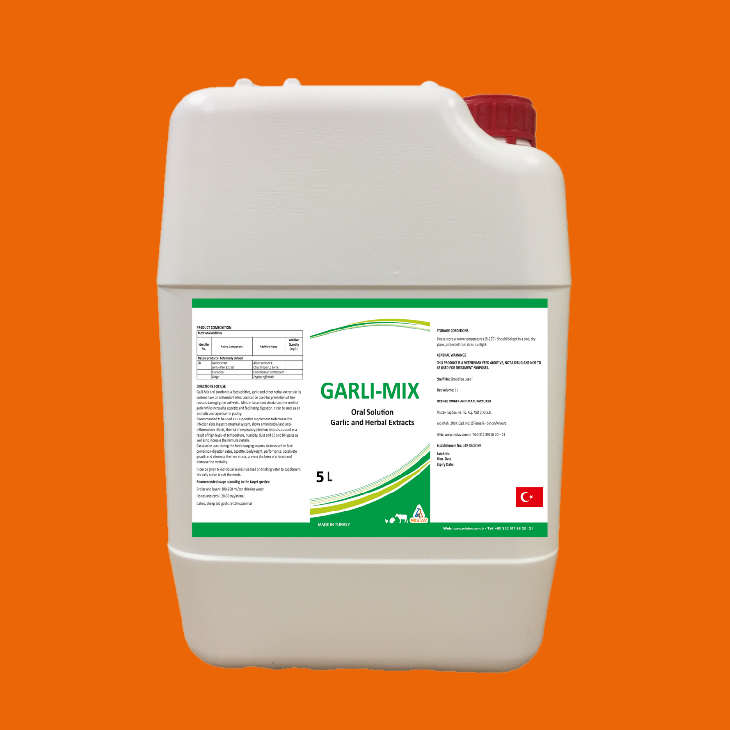 OEM Private Label GARLI MIX 5L Animal Feed Grade Oral Solution Additive Anti-Oxidant for Broilers Layers Sheep Goats Poultry
