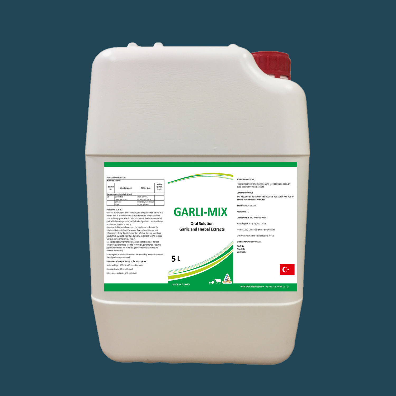 OEM Private Label GARLI MIX 5L Animal Feed Grade Oral Solution Additive Anti-Oxidant for Broilers Layers Sheep Goats Poultry