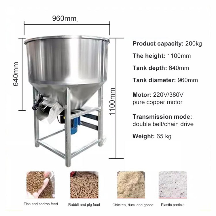 Stainless Steel Farm Poultry Chicken Feed Mixer Processing Grain Grinder Machine Fish Feed Mixer 200kg Animal Feed Mill Mixer