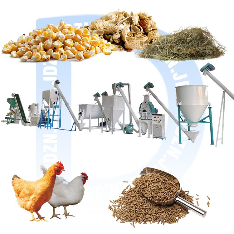 500-1000KG/H Small Feed Mill Plant Animal Chicken Cow Rabbit Pellet Feed Production Line Poultry Feed Making Machine Mixer Type
