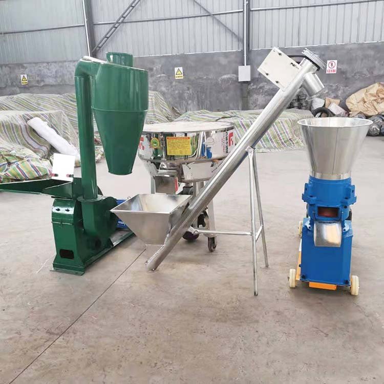 Output 800kg/h farm use cattle chicken feed pellet mill small animal feed pellet machine line with grinder mixer Spiral conveyor
