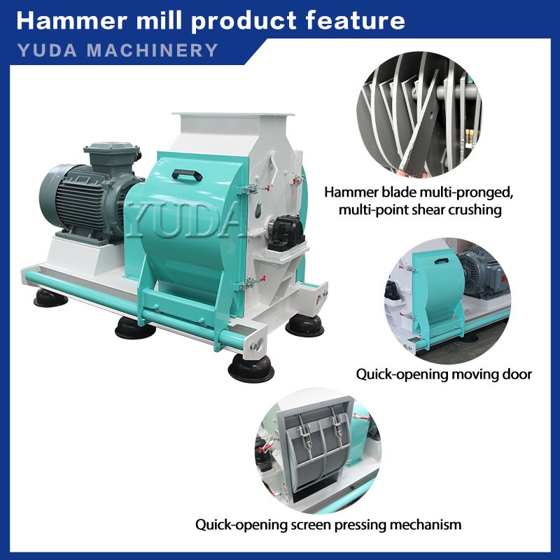 YUDA Animal Feed Hammer Mill grinding machine Corn Cassava Crushing Machine For Feed Factory 22KW