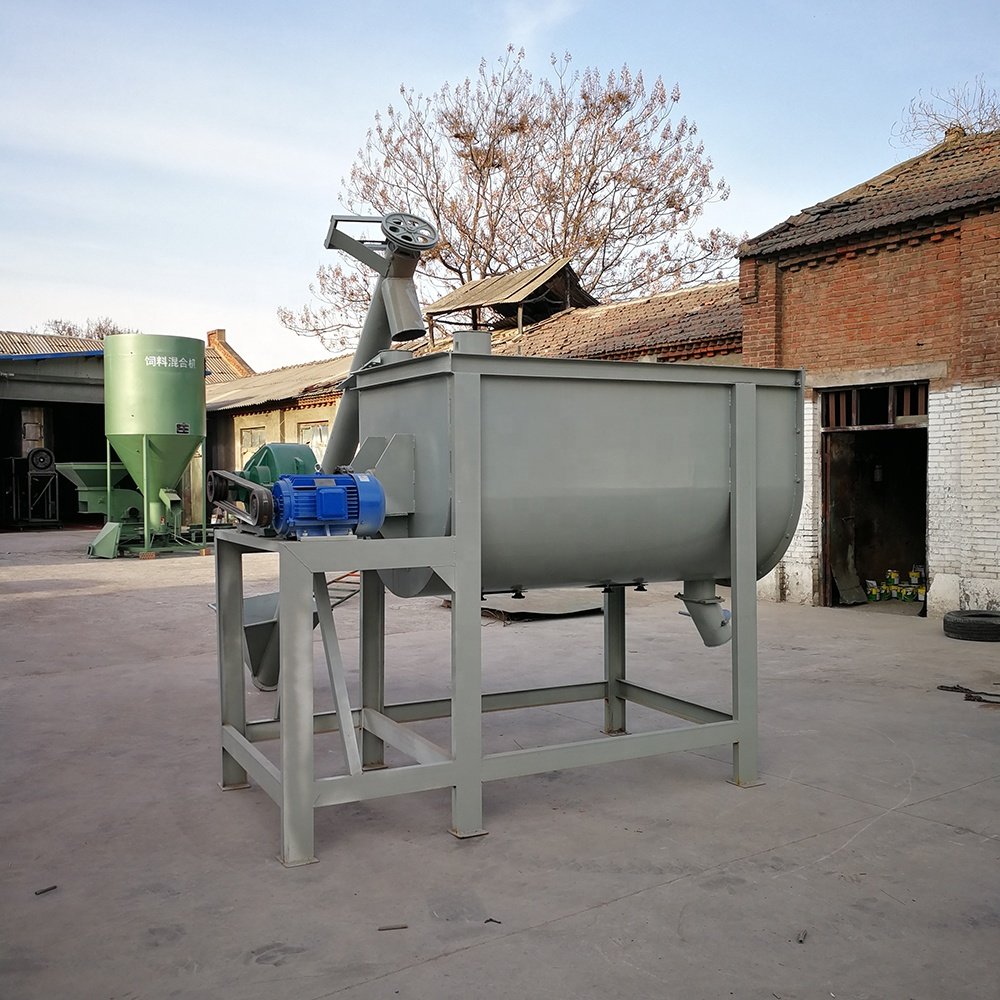 Large 300/500/1000/2000kg seeds premix feed grain mixer animal food spiral ribbon mixer best 2 ton 1 ton horizontal feed mixer