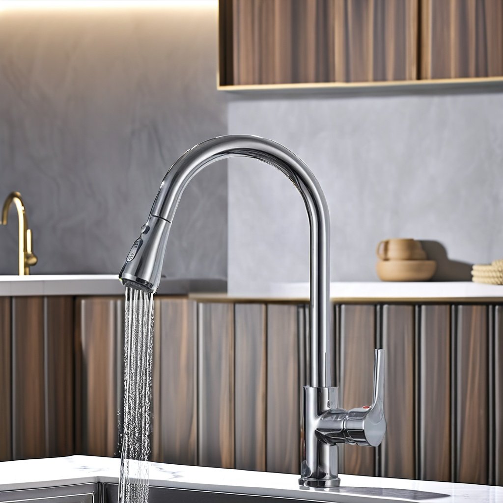 Luxury Single-Handle Brass Brushed Gold Sink Faucets Hot and Cold Kitchen Mixer Taps with Pull-Down Spray Ceramic Valve Core
