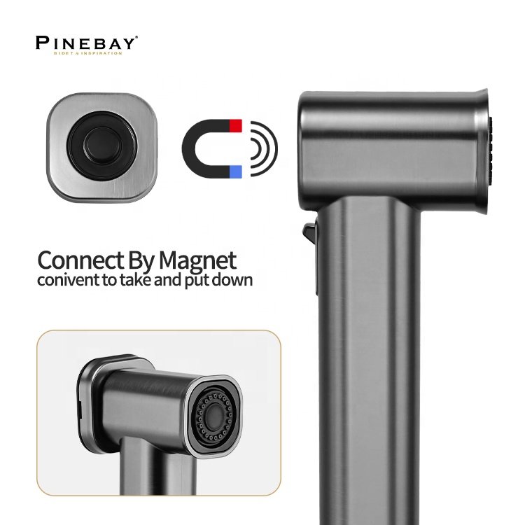 PINEBAY Hot Selling ABS Round Magnetic Cleaning Handheld Bidet Sprayer Kit Bathroom Gun Metal Bidet Shower Woman Toilet Shattaf