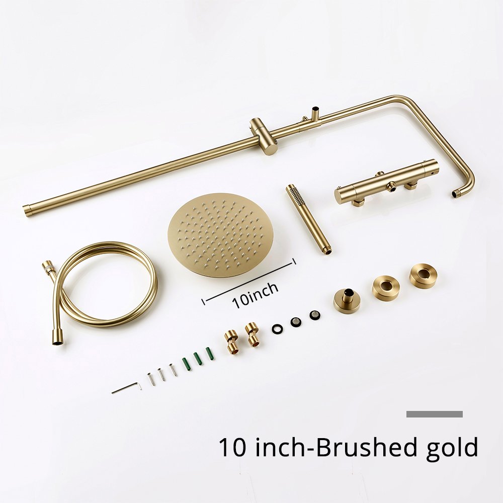 Wall-Mounted Thermostatic Valve System Bagnolux Brushed Gray Brass Rain Faucet 8 - 12" Top Spray Head Bathroom Shower Set