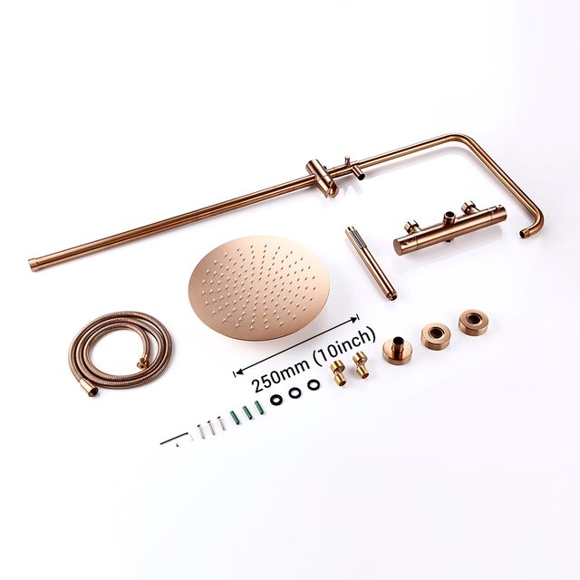 Wall-Mounted Thermostatic Valve System Bagnolux Brushed Gray Brass Rain Faucet 8 - 12" Top Spray Head Bathroom Shower Set