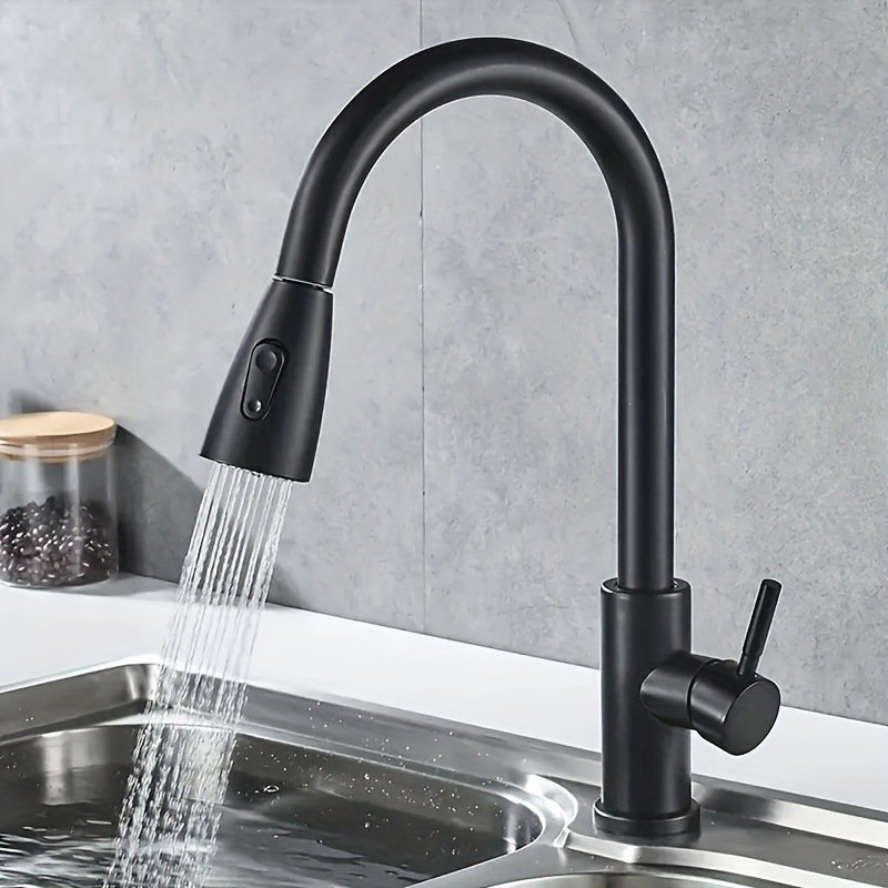 Matte Black Pull out Kitchen Mixer Faucet SUS304 Stainless Steel Single-Hole Hot & Cold Water Valve for Hotels