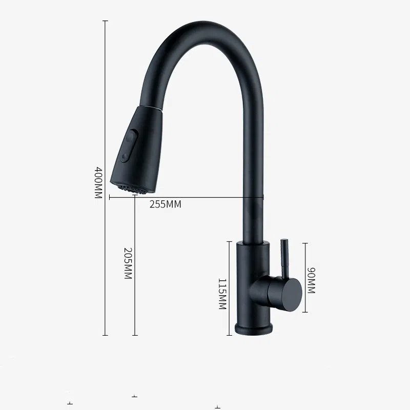 Matte Black Pull out Kitchen Mixer Faucet SUS304 Stainless Steel Single-Hole Hot & Cold Water Valve for Hotels