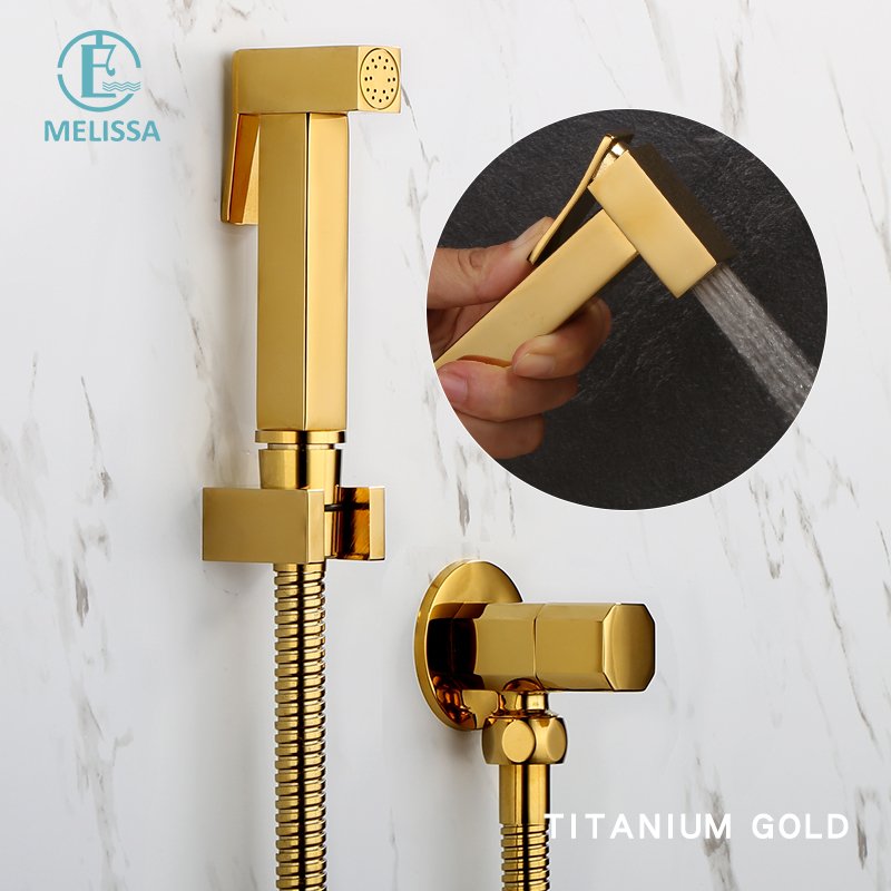Melissa Modern Brass Bathroom gold toilet bidet sprayer shattaf set Handheld shower Angle Valve