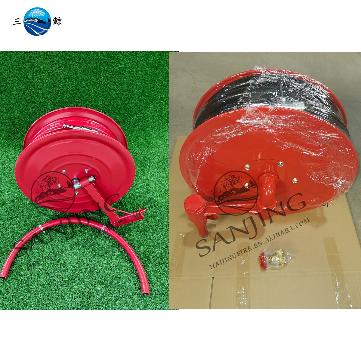 Professional Swing Type Fire Hose PVC Pipe Storage Reel With Plastic Nozzle