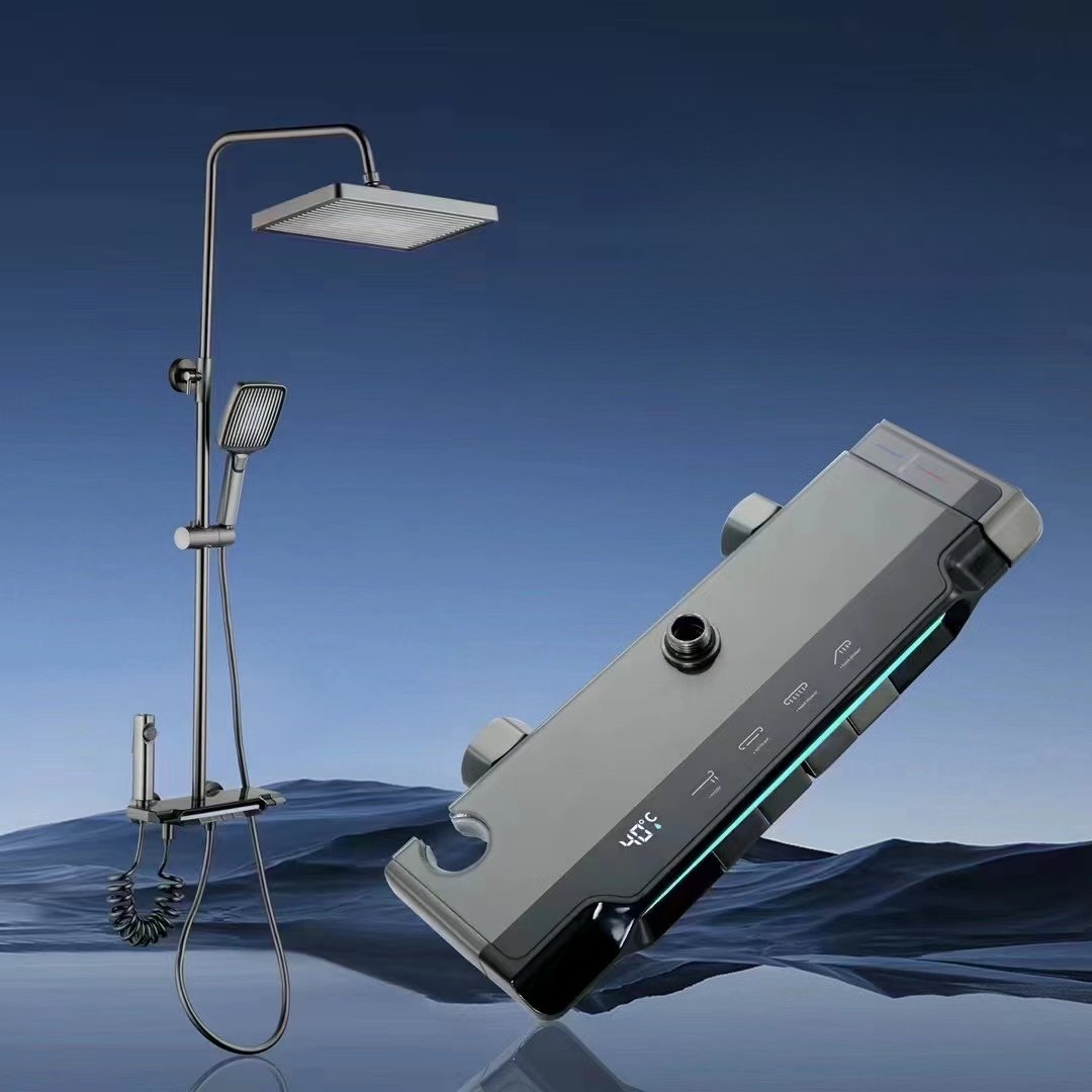 Deluxe 5-feature LED shower set full screen digital display brass body rain/spray chromium-plated ceramic valve shower system