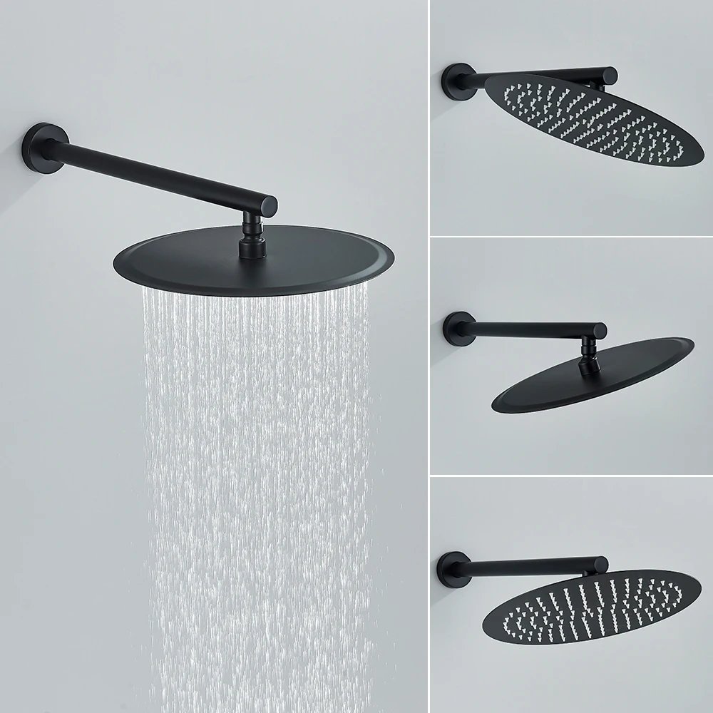 8-16 Inch Matte Black Thermostatic Shower fuaucet Recessed Brass Valve Concealed Thermostat Tap Bathroom Shower System