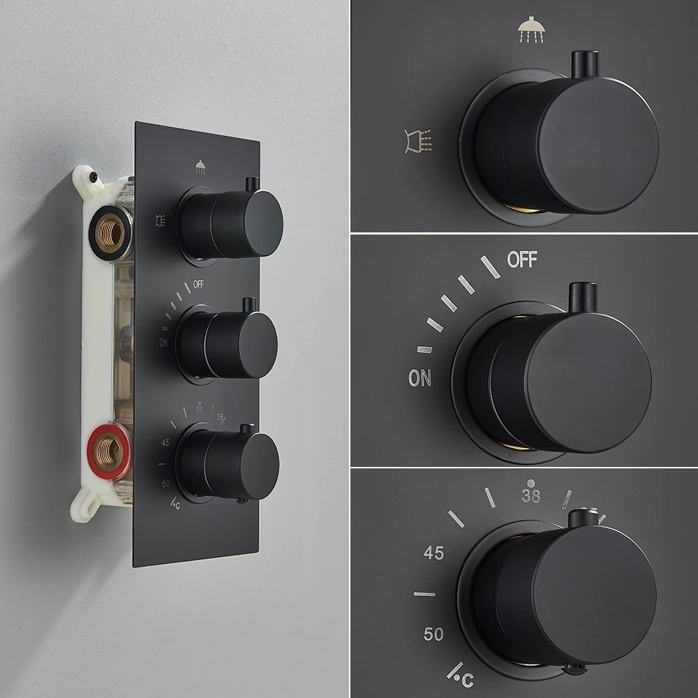 8-16 Inch Matte Black Thermostatic Shower fuaucet Recessed Brass Valve Concealed Thermostat Tap Bathroom Shower System