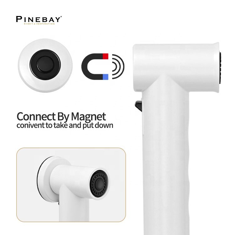 PINEBAY Popular Design Bathroom Circular Magnetic Handheld Bidet Sprayer Woman Self Cleaning ABS White Washer Toilet Shattaf Set