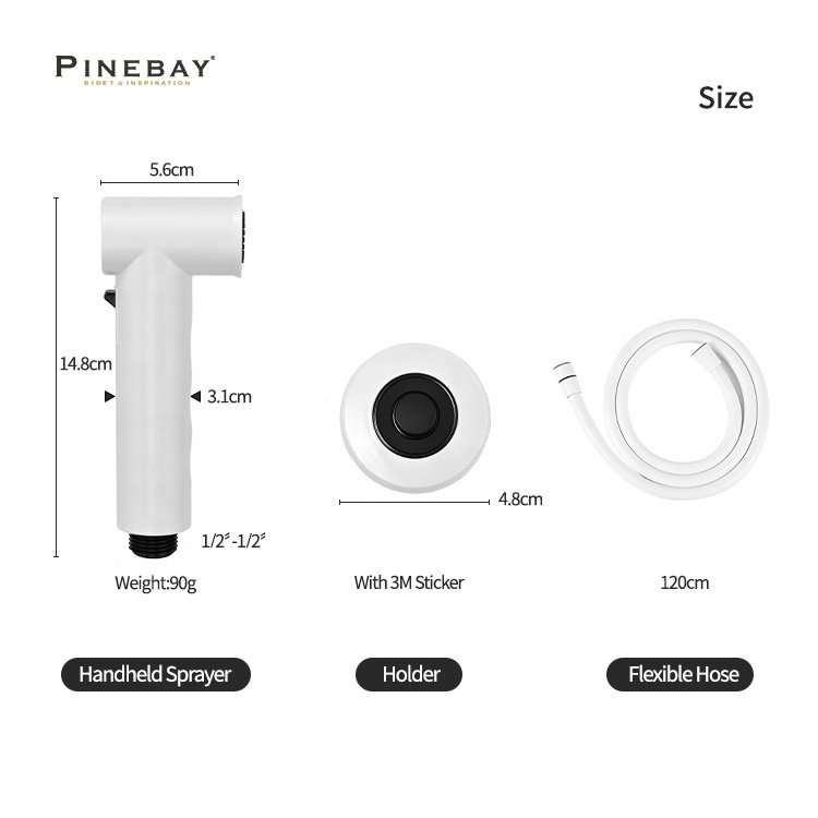 PINEBAY Popular Design Bathroom Circular Magnetic Handheld Bidet Sprayer Woman Self Cleaning ABS White Washer Toilet Shattaf Set