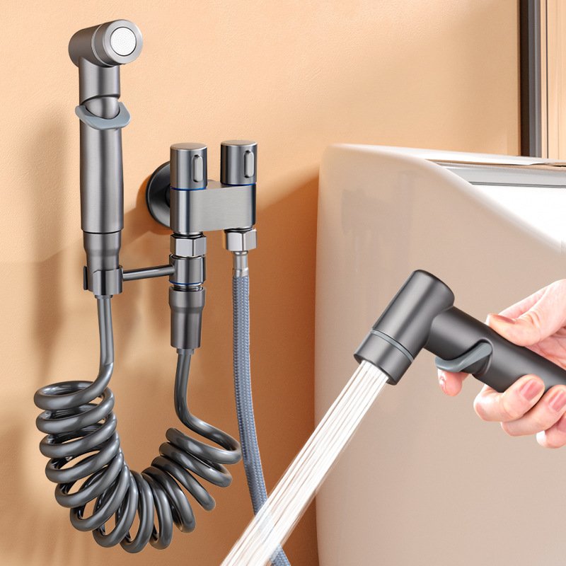 Black Hot/Cold Mixing Valve Supercharged Spray Gun Handheld Toilet Flusher Bidet Sprayer