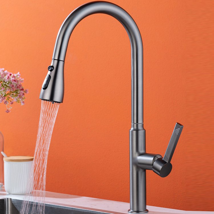 Hot Cold Rotating Brass Faucet Pull-Down Design Ceramic Valve Core Modern Extendable Shrinkable Kitchen Sink Faucet