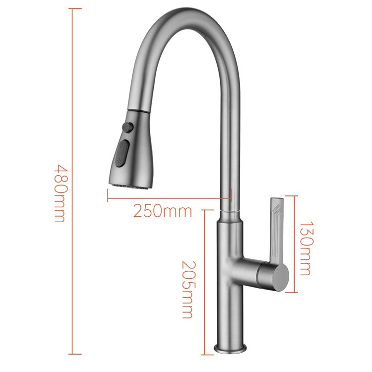 Hot Cold Rotating Brass Faucet Pull-Down Design Ceramic Valve Core Modern Extendable Shrinkable Kitchen Sink Faucet