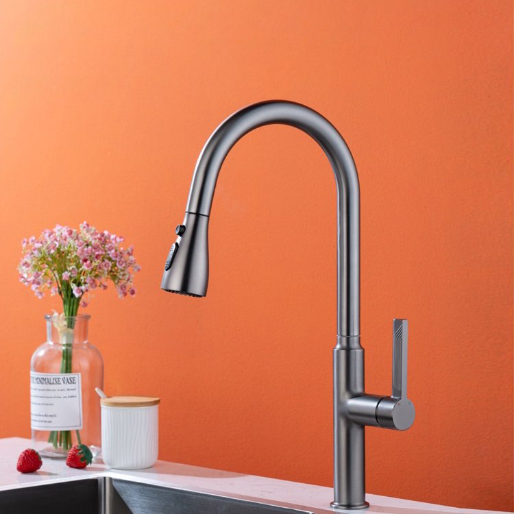 Hot Cold Rotating Brass Faucet Pull-Down Design Ceramic Valve Core Modern Extendable Shrinkable Kitchen Sink Faucet