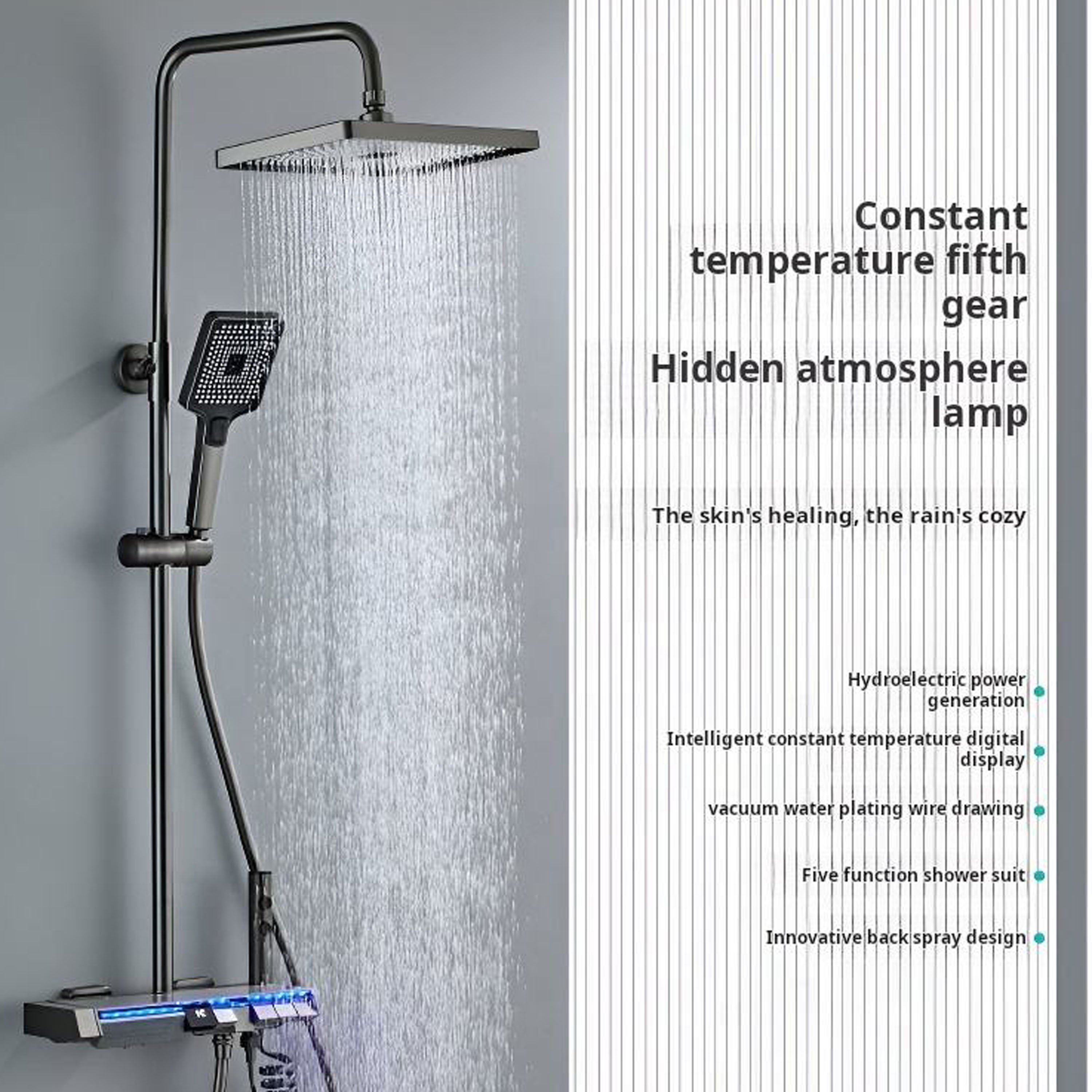 2024 Discount Hot Cold Bathroom Sets with Digital Display Shower Head Wall-mounted Piano Key Rain Shower Set
