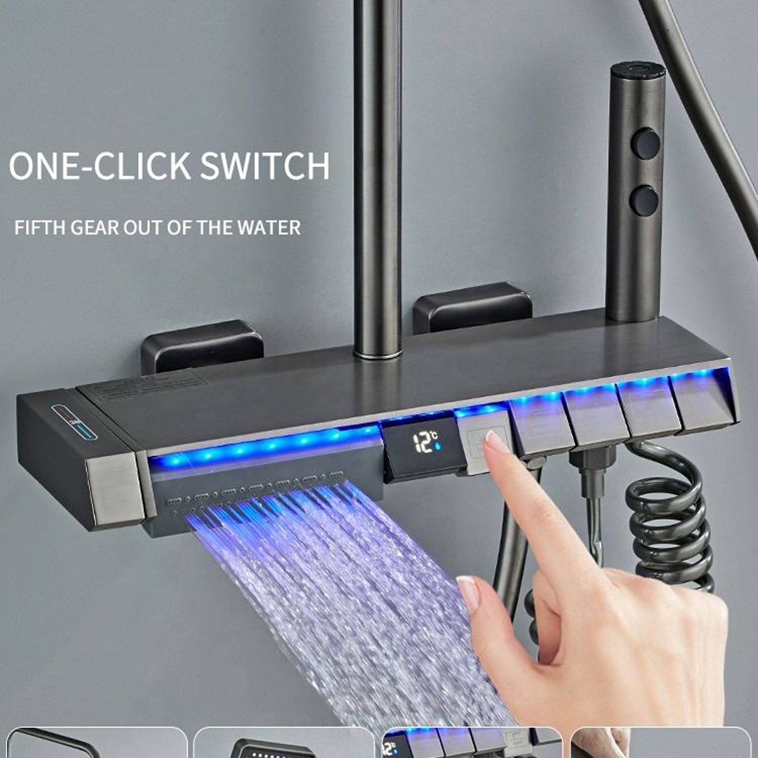 2024 Discount Hot Cold Bathroom Sets with Digital Display Shower Head Wall-mounted Piano Key Rain Shower Set
