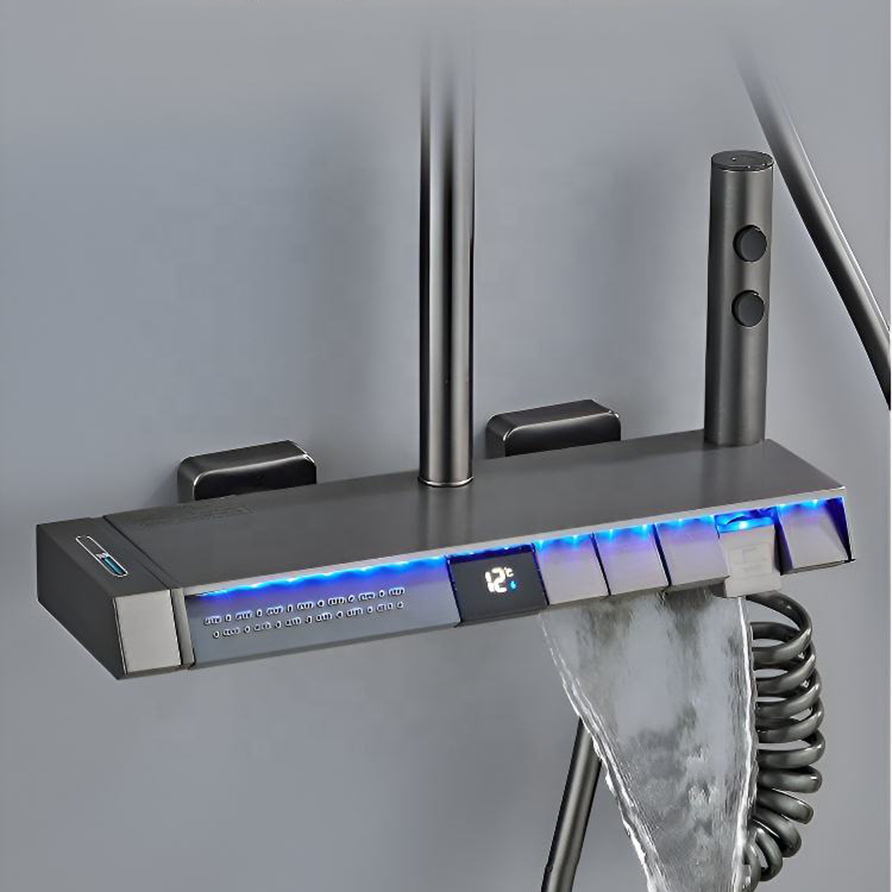 2024 Discount Hot Cold Bathroom Sets with Digital Display Shower Head Wall-mounted Piano Key Rain Shower Set