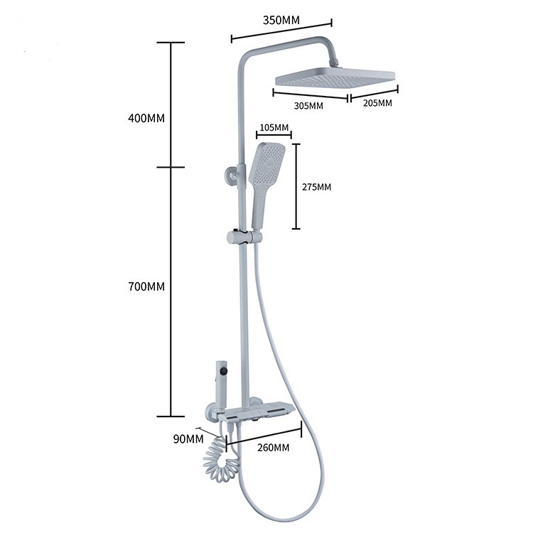 Smart Digital Display Brushed White Hotel Brass Bathroom Faucet System 4-Way Shower Jet Piano Keypad Shower Head SS-1298