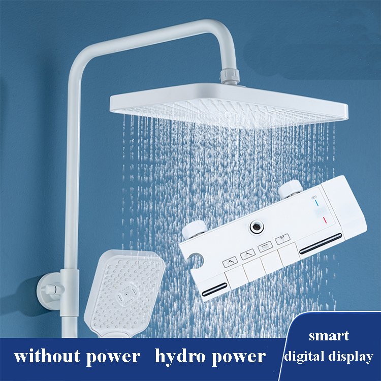 Smart Digital Display Brushed White Hotel Brass Bathroom Faucet System 4-Way Shower Jet Piano Keypad Shower Head SS-1298