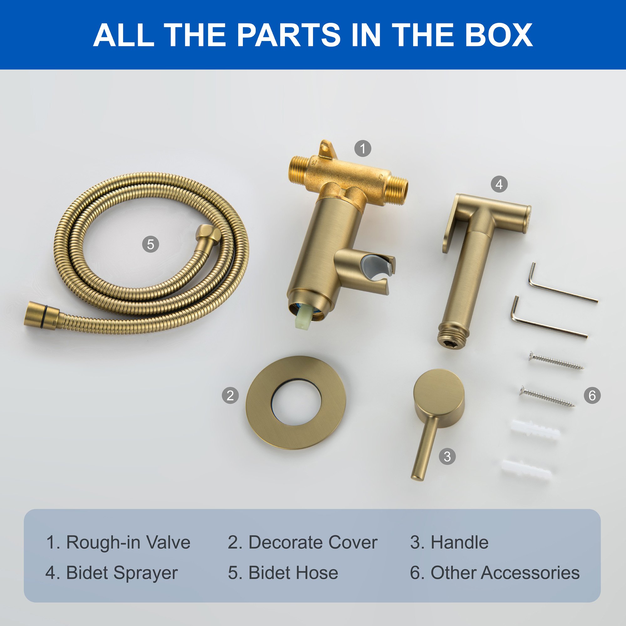 Wall mounted brass handheld bidet shower set hot and cold water gold toilet bidet sprayer with valve