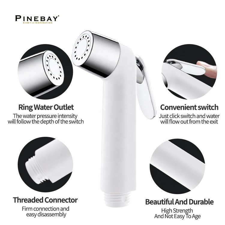 PINEBAY Modern High Pressure Saving Water Shattaf Seat ABS Plastic Wall Mounted Muslim Shower Baby Bidet Sprayer Set