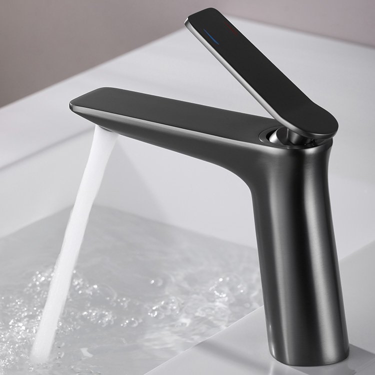 Kidolux Basin Mixer Tap Grey Gun Single-Lever Hot And Cold Bathroom Basin Faucet Mixer Taps Faucets Brass Bathroom Basin Faucet
