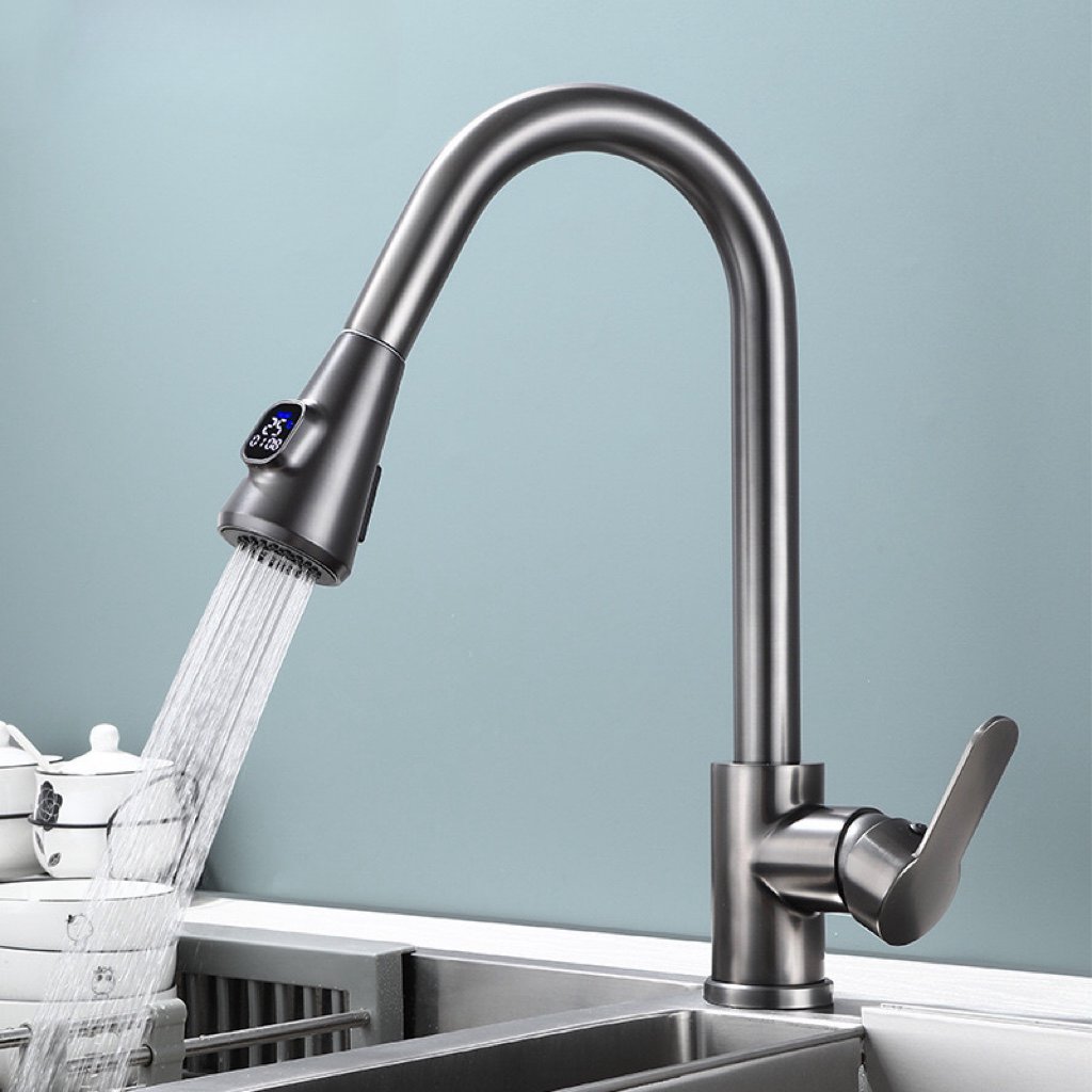 Modern Digital Kitchen Faucet Pull-Out Sink Tap Single Valve Certified Cold Water Tap Single Hole Cupc Certified Kitchen Mixer