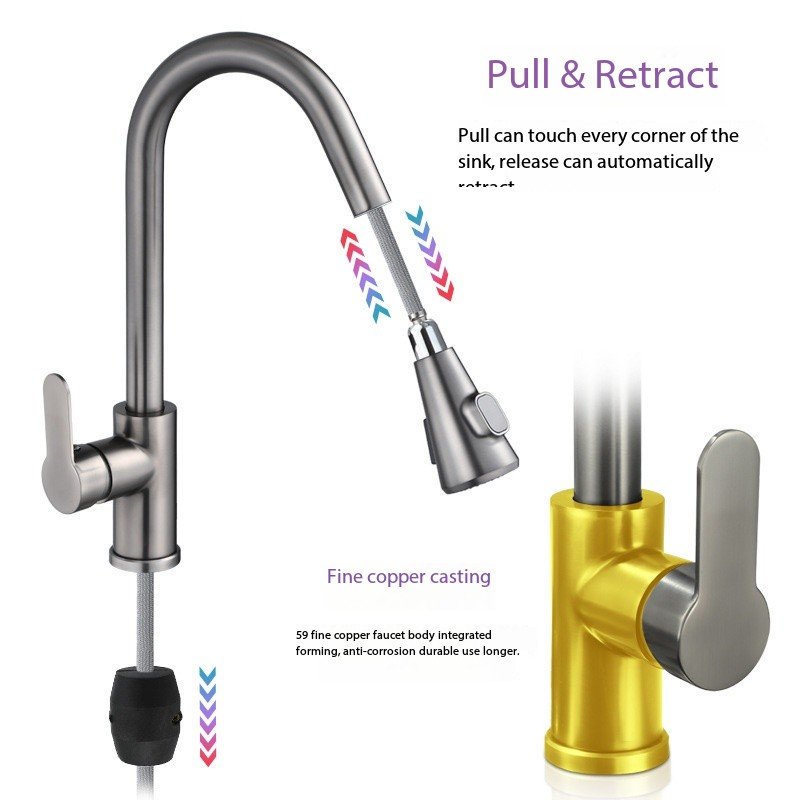 Modern Digital Kitchen Faucet Pull-Out Sink Tap Single Valve Certified Cold Water Tap Single Hole Cupc Certified Kitchen Mixer